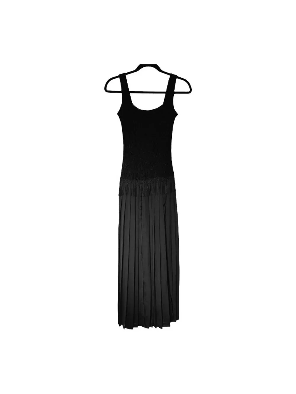 Vintage 80s Sans Souci Black Size Small Maxi Dress Sheer Panel Carwash Skirt - Picture 3 of 13